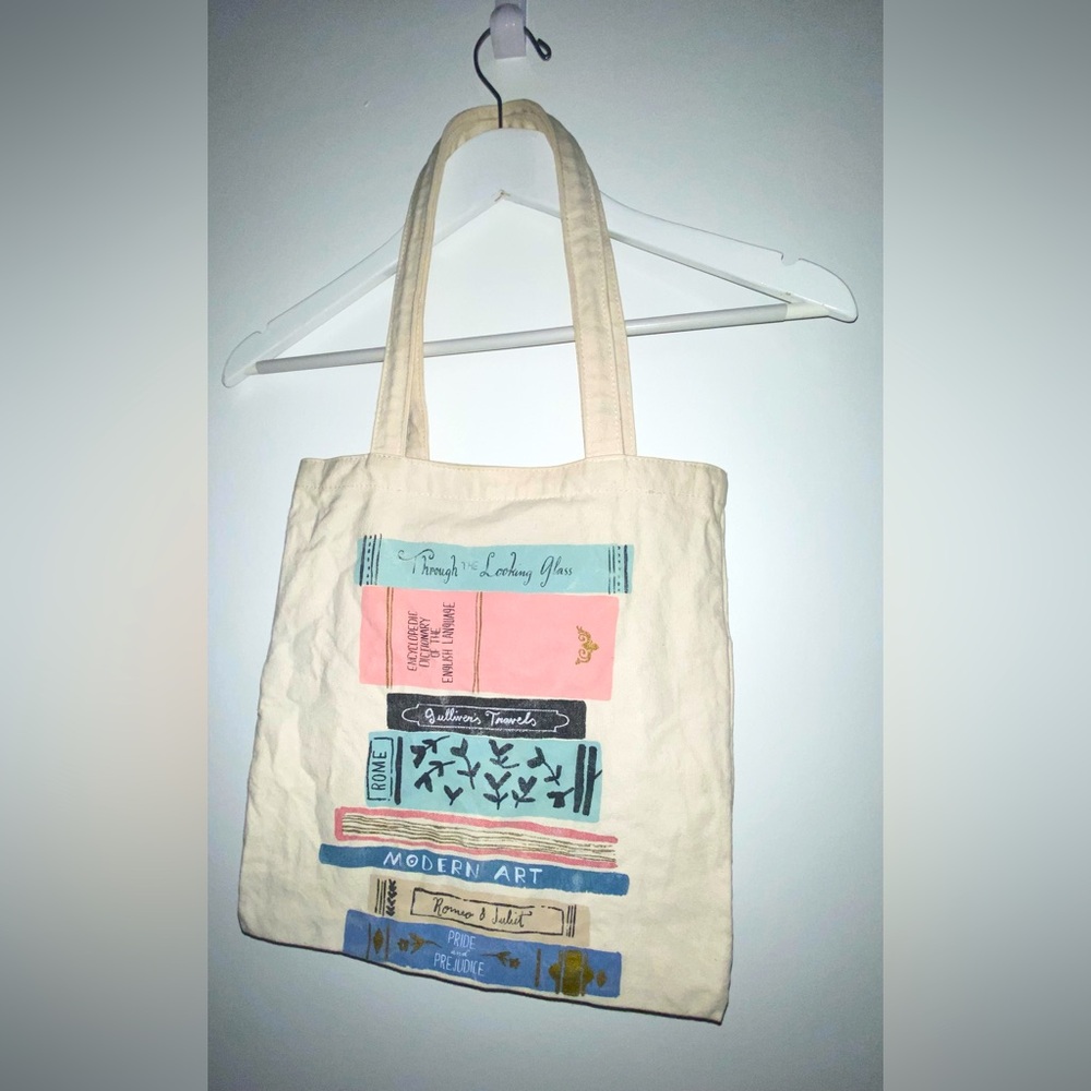 Kate Spade Stack of Classics book themed cotton canvas tote bag preowned